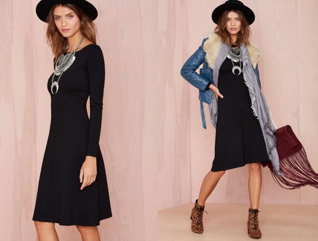 malá sukňa v čiernych šatách na jeseň Skalná súprava okrajová taška s doplnkami na jeseň