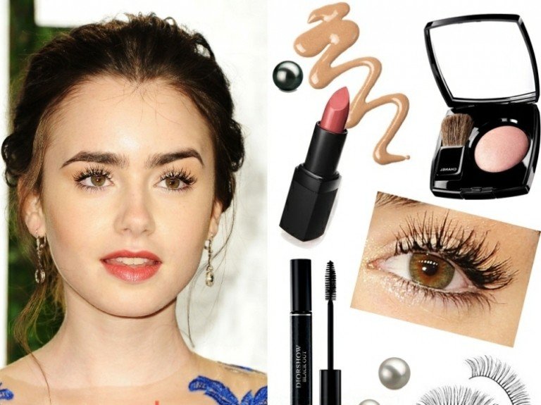 Paleta jesenných farieb-zelených očí-trblietavých-zlatých-očných tieňov-béžových-fond-de-teint-ružových-červených