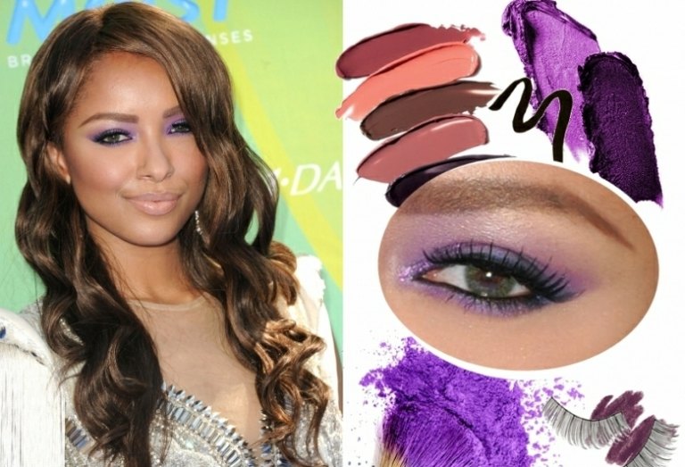 Jesenný typ-ženy-zelené-oči-purpurové-očné tiene-medovo-zlato-hnedé-vlasy