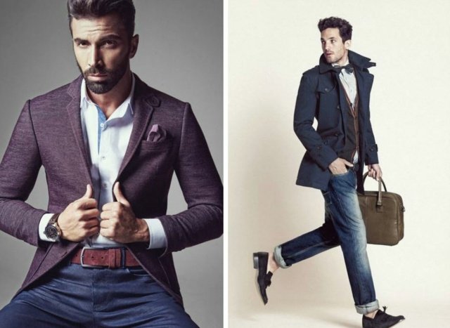 Oficiálny dress code alebo bežné oblečenie Džínsy-modro-purpurová-farba-biela-košeľa-motýlik