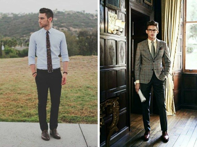 figúrkové nohavice bez záhybov Nohavice, ktoré zdôrazňujú postavu, kožené topánky, so šnúrkami