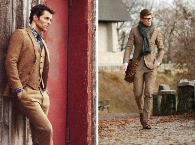 Vlna a hodváb ako obleky sú štýlové a elegantné hnedé tkaniny vyrobené z vlny a hodvábu v zime