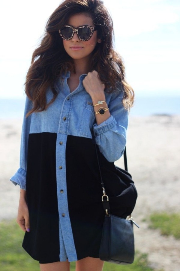 košeľové šaty-rifle vintage trendový vzhľad ženy 2014