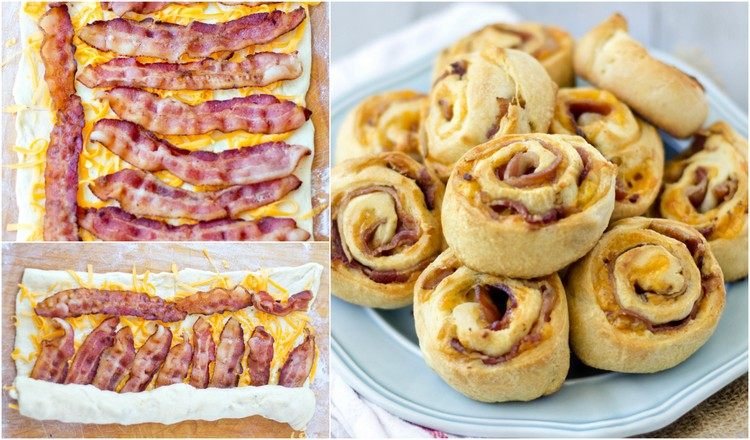 Lahodné kvasnicové rolky plnené slaninou a syrom výdatné-občerstvenie-cesto-slimáky-rožok-cesto-slanina-čedar