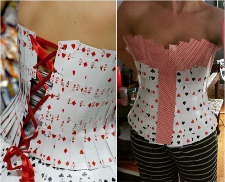 Vyrobte si vlastný kostýmový korzet kráľovnej srdca z hracích kariet so šnurovaním