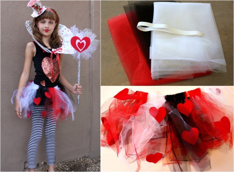 Urobte si to sami Kostýmová sukňa Queen of Hearts červená biela čierna