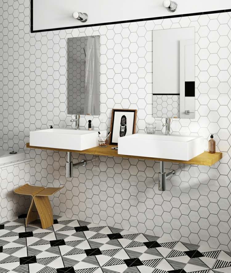 šesťuholník-dlaždice-obklad-stena-podlaha-vzor-biela-čierna-kúpeľňa-dizajn