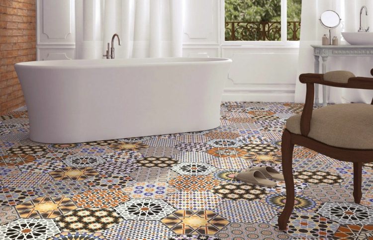 šesťuholníkový-dlaždice-patchwork-stredomorský-marocký-žlto-oranžový-vzor