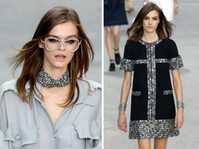 Robotnícka bunda s vyhrnutou rukávovou minišatou vyšívanou flitrami Pracovné rukávy-vyhrnuté rukávy-sofistikované-okuliare-mini-šaty-flitre-vyšívané