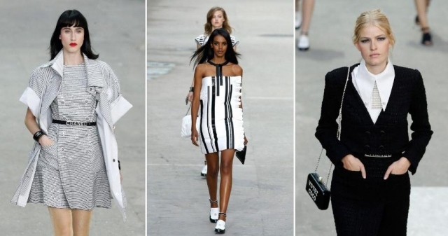 jar-leto 2015 chanel-kolekcia-košele-šaty-blúzka s vysokým výstrihom a golierom jar-leto-2015-kolekcia-chanel-košeľa-šaty-blúzka s vysokým výstrihom-rovná sukňa