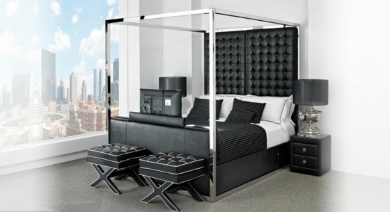 Prešívaná kožená stolička s kovovou povrchovou úpravou Kožená a kovová prešívaná záhlavie-luxusné riešenie-posteľ s baldachýnom