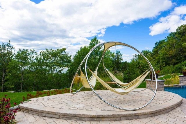 nekonečný dizajn hojdacej siete kovový rám záhrada traja ľudia hojdacia sieť nekonečno kovový rám záhrada traja ľudia