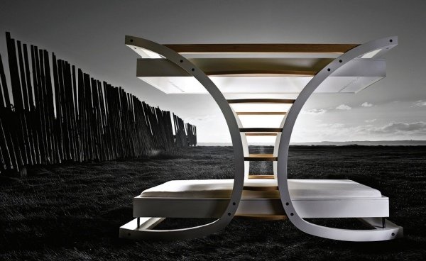 Poschodová posteľ pre deti WAVE2 od Mimondo biele drevené schody