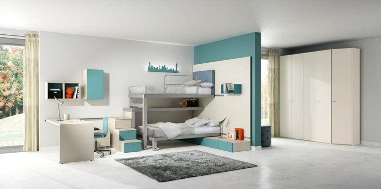 Podkrovný nábytok s akcentmi v modro-šedej farbe Modro-sivo-akcenty