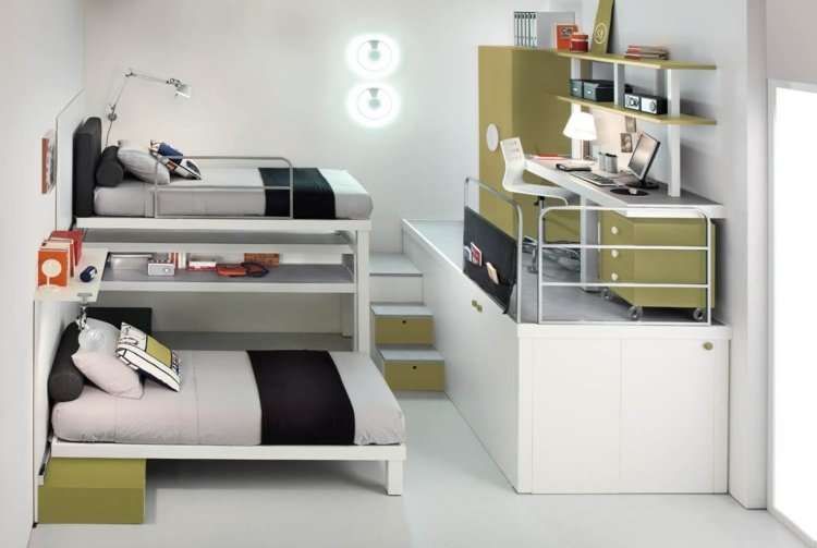 V tínedžerskej izbe môže byť stôl aj na vyššej úrovni Loft-bed-in-the-teenager-room-original-design-idea-green-black-desk-podstavec