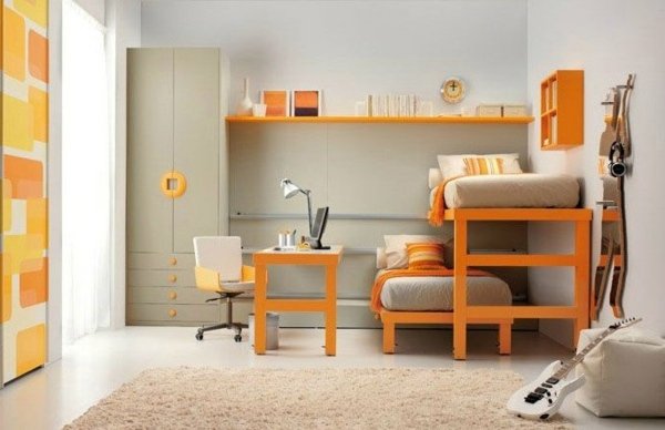 žltá myšlienka dizajnu detskej izby podkrovná posteľ nápad na dizajn žltej škôlky