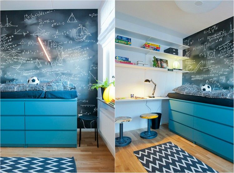 Postavte si poschodovú posteľ sami, posteľ, úložný priestor, malm-komoda, modrá, detská izba, chlapec