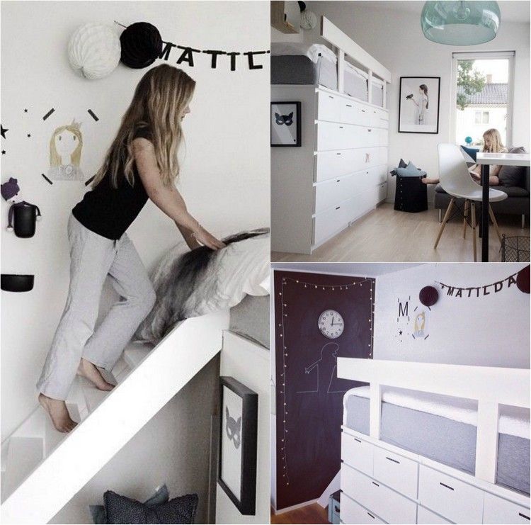 Zostavte si vlastnú loftovú posteľ-ikea-nordli-komoda-hack-detská postieľka-schody