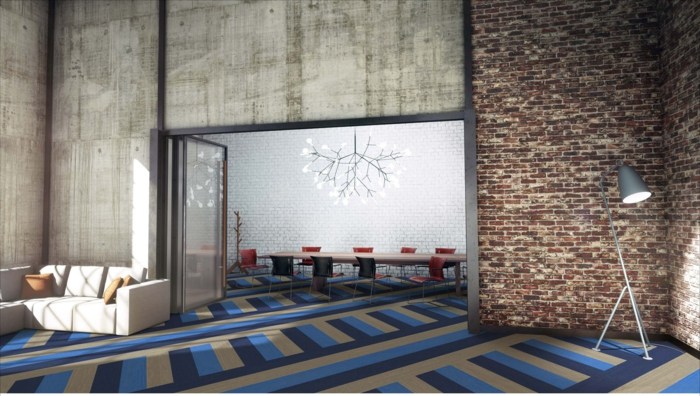 od steny k stene koberec s figúrkami v modrej farbe mestský elegantný koberec