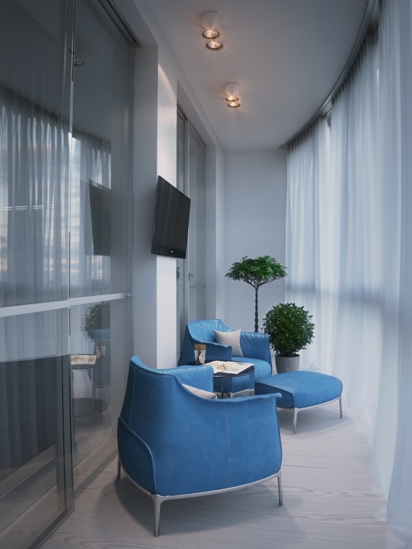 Alexander Lysak byt 3d vizualizácia balkónové kreslo modrá moderný byt 3d vizualizácia balkónové kreslo modré