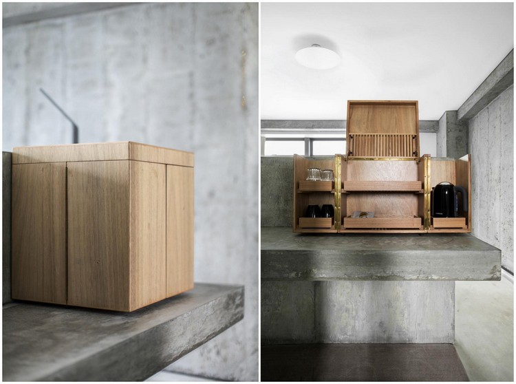 Vysoko kvalitné materiály svetlo-sklo-betón-drevený box-kuchynské doplnky