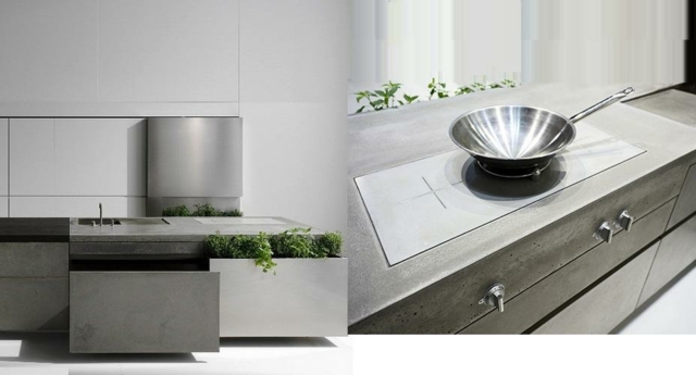 Odsávač pár z nehrdzavejúcej ocele moderný pultový betónový pult