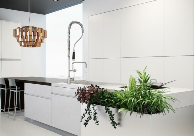 Kuchynské biele pulty na betónové drezy