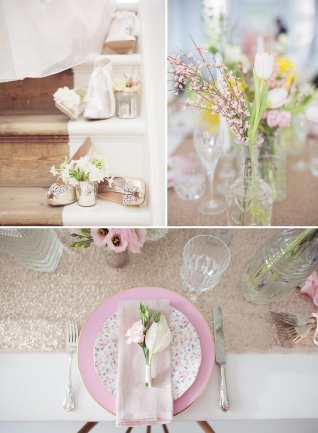 svadobný jarný dekorácia stolu ružové kvety riad zlatý behúň na stôl svadobný-jar-stôl-dekorácia-ružové-kvety-riad-zlatý-behúň na stôl