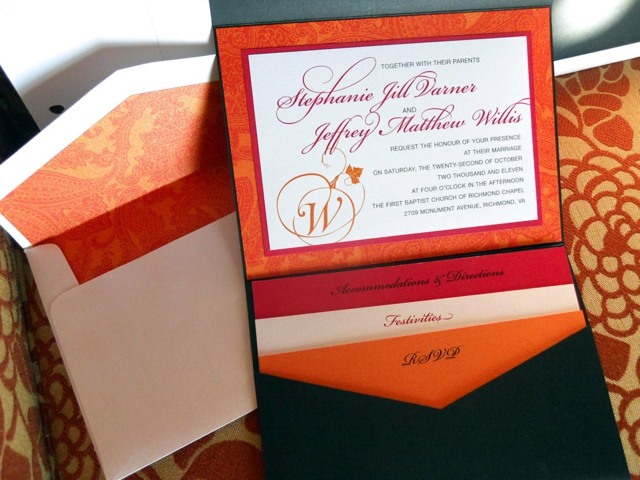 pozvánka jesenné farby červená ružová oranžová modrá