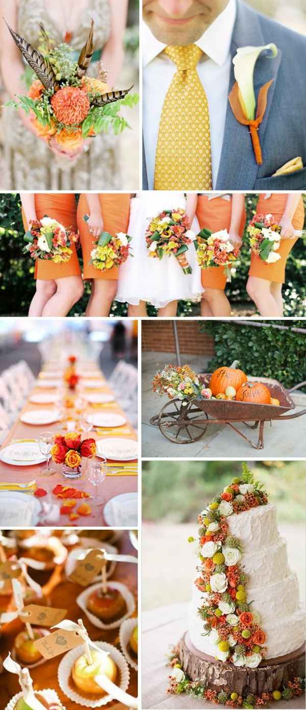 Družstevnícky stôl pre hostí s oranžovými šatami tekvice Jedáleň-svadba-družička-teplé-farby