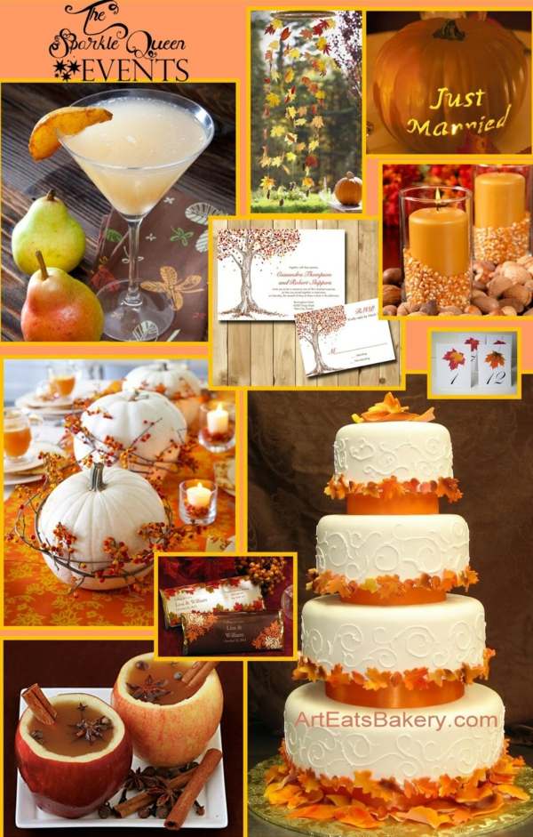 zdobené tekvice v bielej svadobnej torte štvorposchodové svadobné tortové tekvicové koktaily