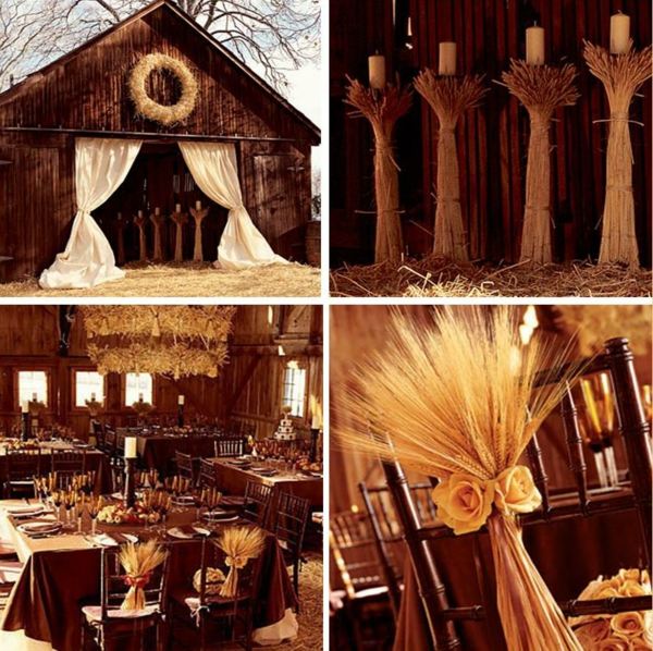 Stánok v stodole a svadobná kytica zo slamených kvetov Slamená dekorácia-na-svadbu-sýpka-kone