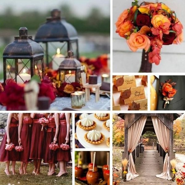 Jesenné kvety lampiónové družičky vo fialových šatách Oltár Lantern Bouquet Bridesmaids