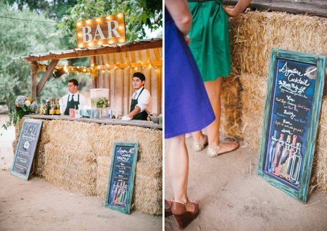 Svadobný barový bar ponúka skvelým nápadom balíky slamy Hostia baru majú skvelý nápad na dekoráciu zo slamy