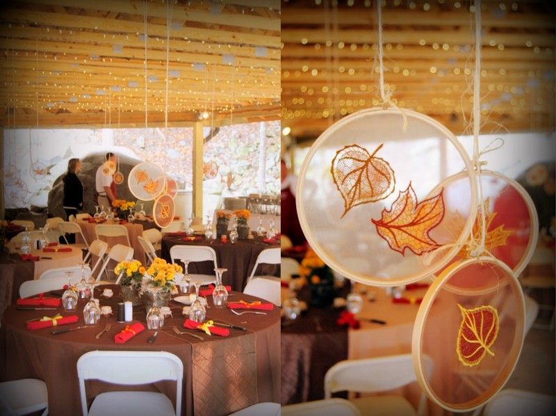 Svadobná výzdoba-nápady-jesenné-rozprávkové svetlá-hnedo-čokoládová farba-obrus