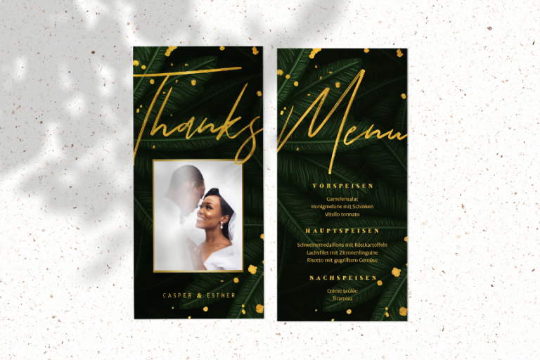 Svadobné nápady nápady botanické zelené svadobné palmové listy zlaté písmo