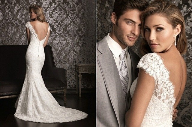 Rukávy s čiapkou a zadná časť v tvare V vytvárajú pekný prízvuk svadobné šaty dizajn zadarmo zadné rukávy čipka