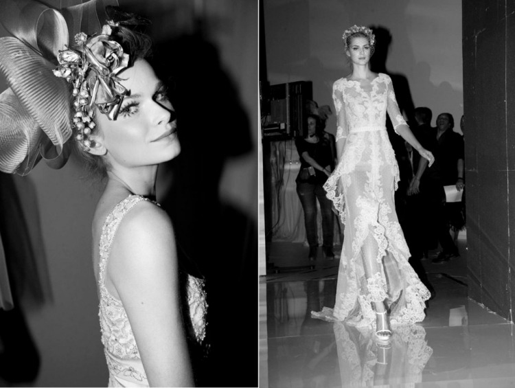 trendy svadobných šiat-2014-biela-prehliadková móla-čierno-biela-foto-čipka-retro-look