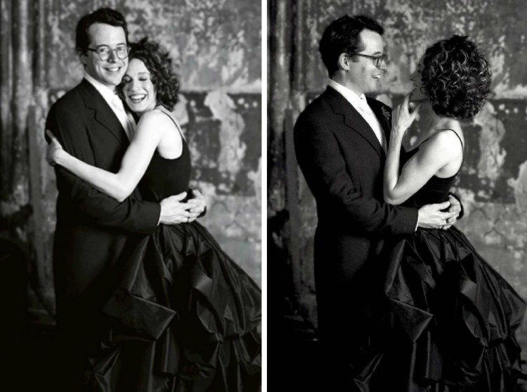 Sarah Jessica Parker a Matthew Broderick - jemné v čiernom Svadobné šaty hviezd -čierny-neobyčajný-svadobný-pár-Sarah-Jessica-Parker