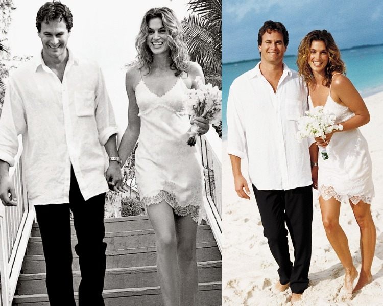 Cindy Crawford a Rande Gerber na svadbe na pláži na Bahamách svadobné šaty-krátke-boho-štýl-pláž-bahamy-cindy-crowford