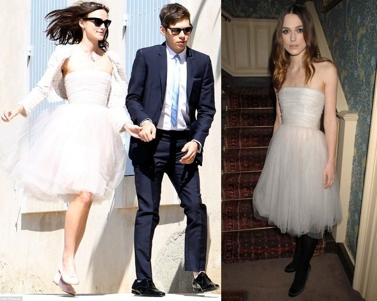 Keira Knightley a jej nenáročné krátke tylové svadobné šaty svadobné šaty-tyl-krátke-svetlo-sivé-tylové-Keira-Knightley