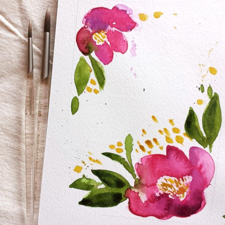 kvetinové motívy sú vo svadobných dekoráciách vždy obľúbené Svadobná torta neobyčajná -akvarel-akvarel-štetec-kvety-maľba-ukážka