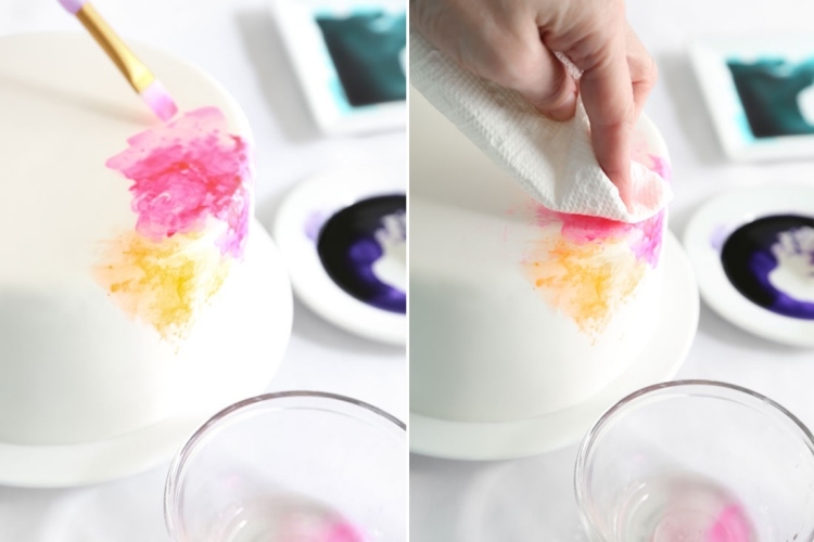 Dosiahnite akvarelový efekt na svadobnej torte bez maľovania svadobná torta-mimoriadny-akvarel-návod-akvarelový-efekt-technika-fondán