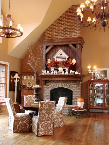 murovaný krb krb jesenná výzdoba obývačka