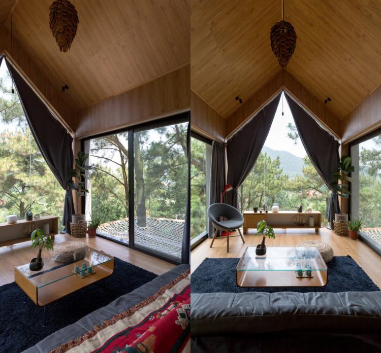 nápad na dizajn stropu dreva na stene