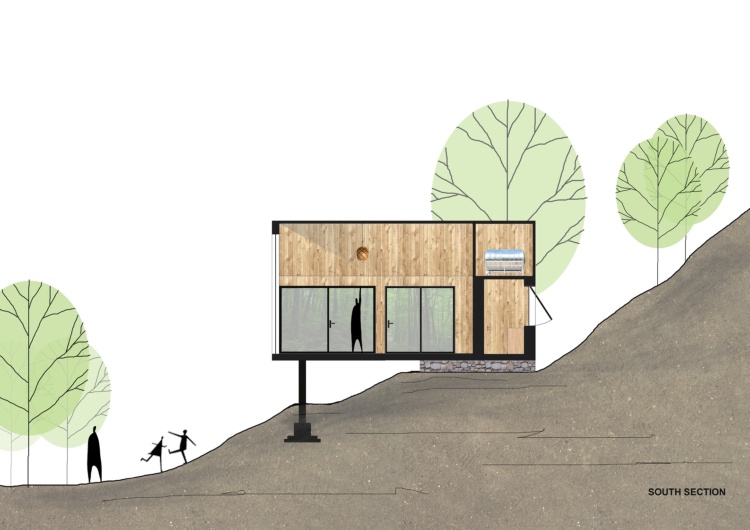 bočný pohľad na dom náčrt montovanej budovy