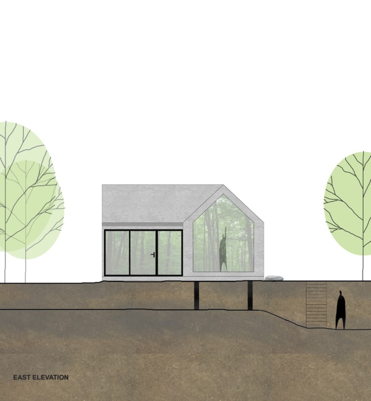 montovaný prázdninový dom modrotlač bočný pohľad