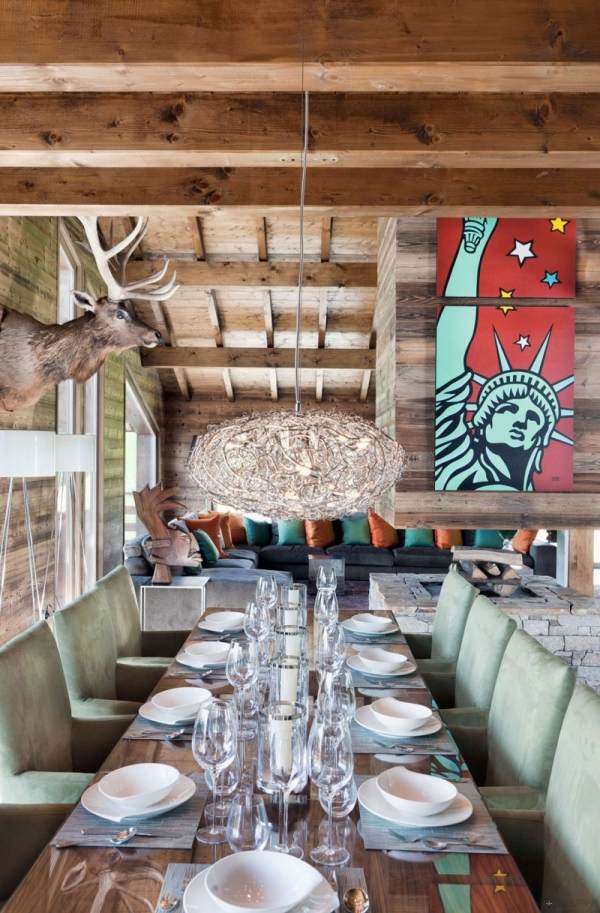 lyžiarska chata Nástenné maľby lustra na jedálenský stôl Combloux