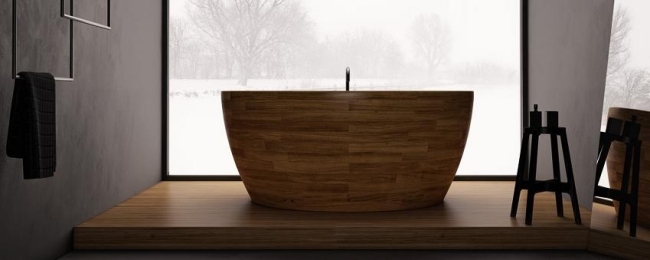 Voľne stojaca vaňová drevená kúpeľňový nábytok z kvalitného materiálu Voľne stojaca vaňa z dreva, vysokokvalitný materiál, tepelne izolačný a kúpeľňový nábytok