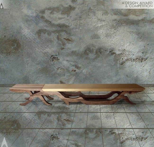 drevená lavica yazan hijazin dizajnér bronzová medená doska drevená lavica yazan hijazin dizajnér bronzová medená doska